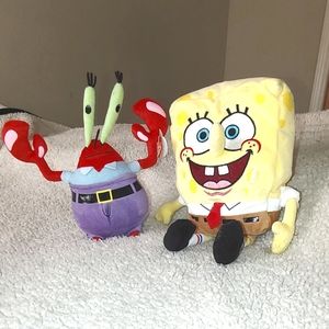 SpongeBob and Mr. Krabs Ty x Nickelodean Beanie Babies Stuffed Collection.